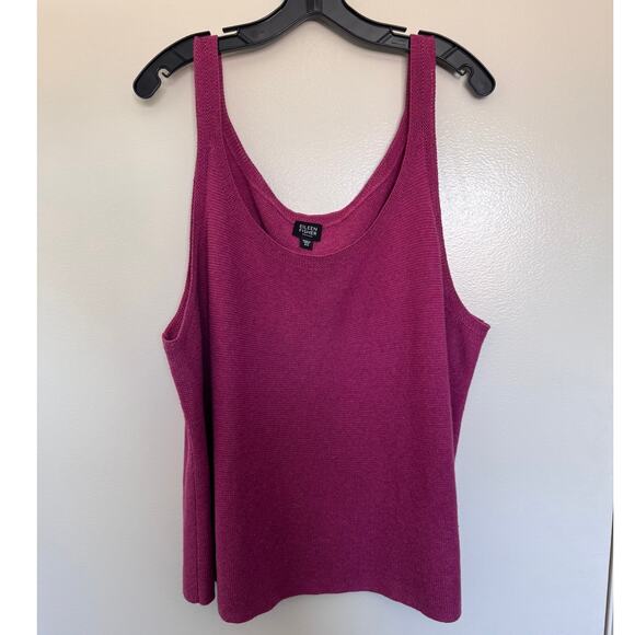 Eileen Fisher Cerise Purple Scoop Neck Linen/Cotton Shell Tank Top Size 2X - Picture 1 of 4